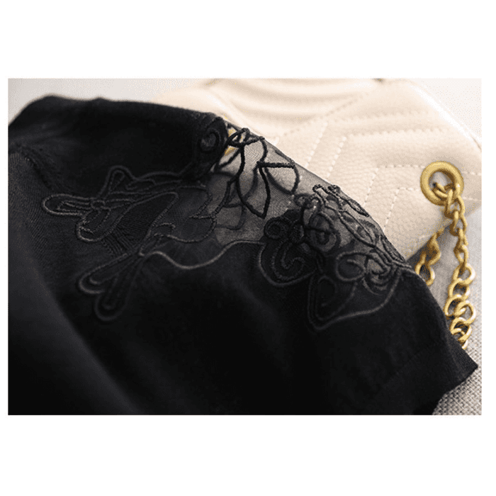 骨格ウェーブショルダーレースTシャツトップス