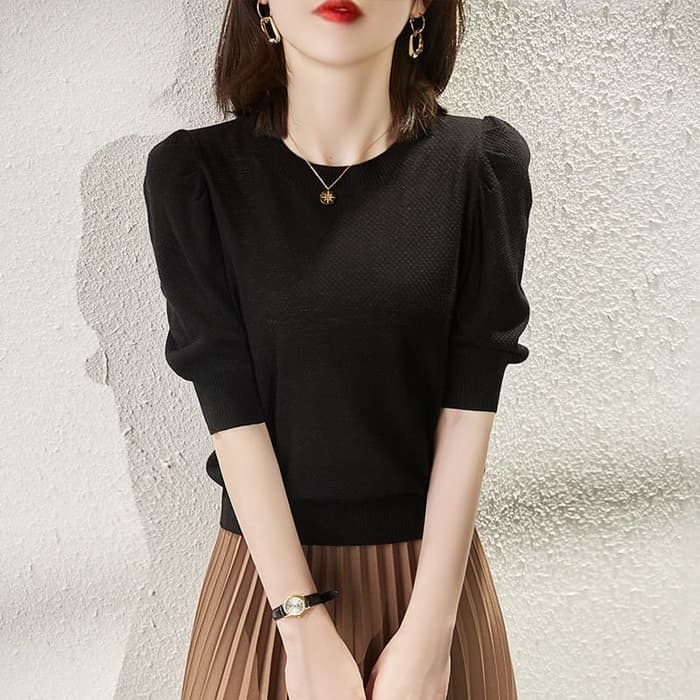 骨格ウェーブ服パフスリーブTシャツトップス