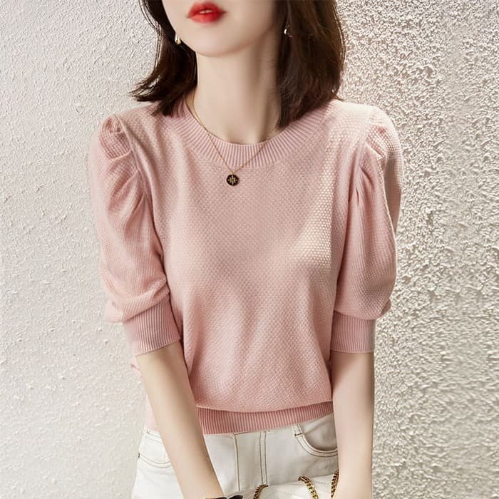 骨格ウェーブ服パフスリーブTシャツトップス