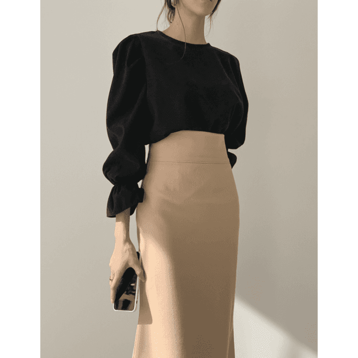 骨格ウェーブ服パフスリーブブラウストップス