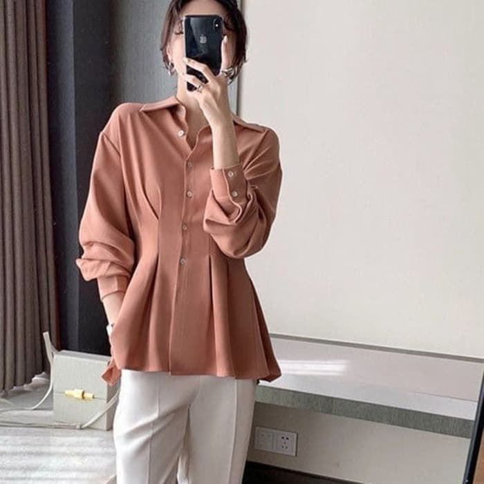 骨格ウェーブ服バックプリーツブラウストップス