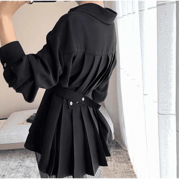 骨格ウェーブ服バックプリーツブラウストップス
