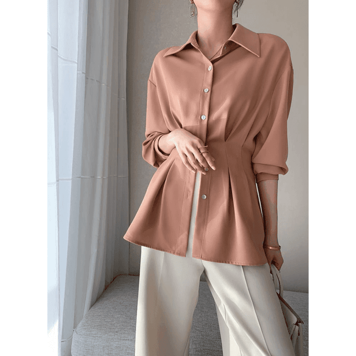 骨格ウェーブ服バックプリーツブラウストップス