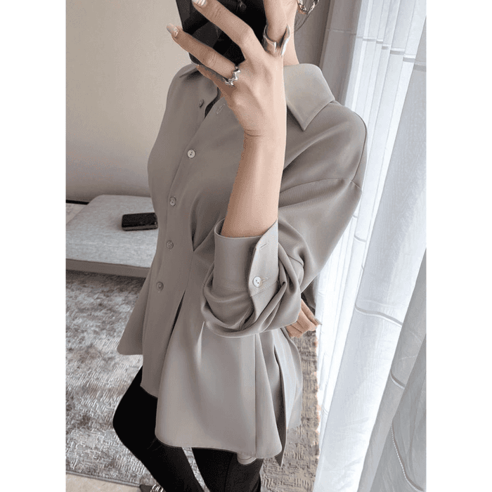 骨格ウェーブ服バックプリーツブラウストップス