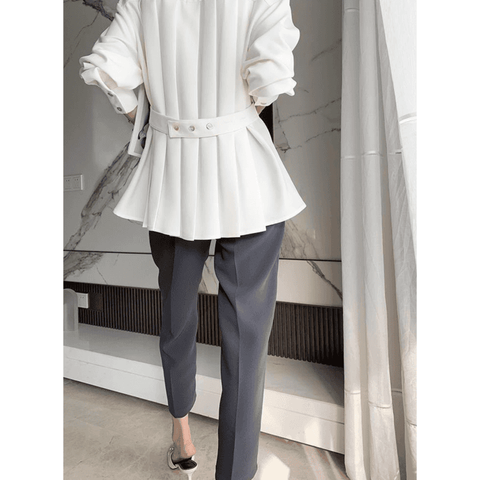 骨格ウェーブ服バックプリーツブラウストップス