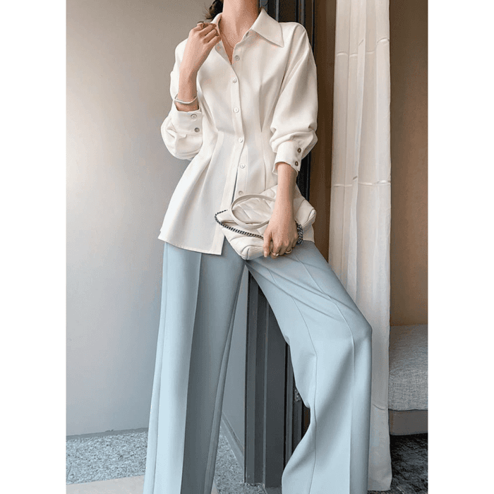 骨格ウェーブ服バックプリーツブラウストップス
