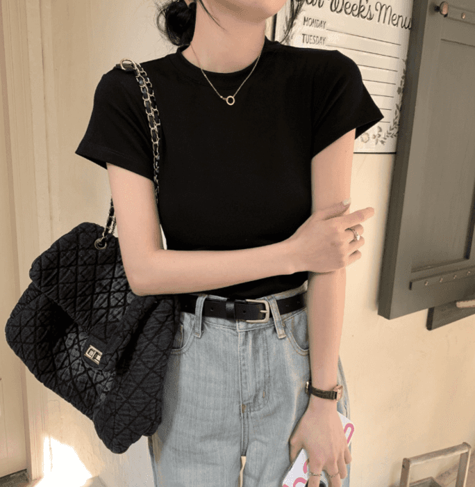 骨格ウェーブ服デイリーTシャツトップス