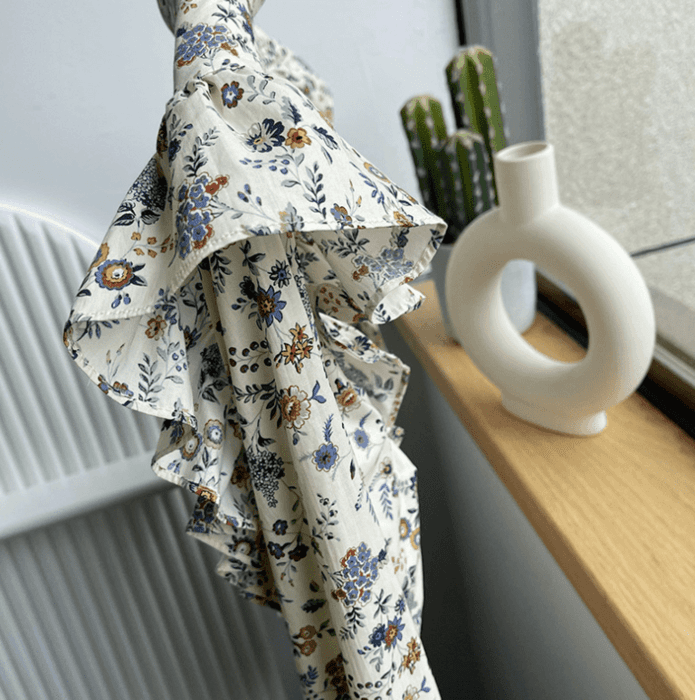 骨格ウェーブ服花柄ブラウストップス