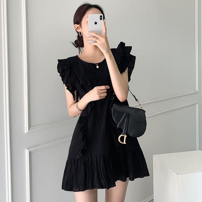 骨格ウェーブ服フリルミニ丈ワンピース