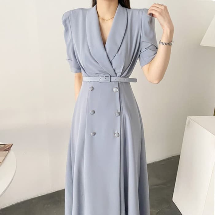 骨格ウェーブ服ベルト付きトレンチ風ワンピース