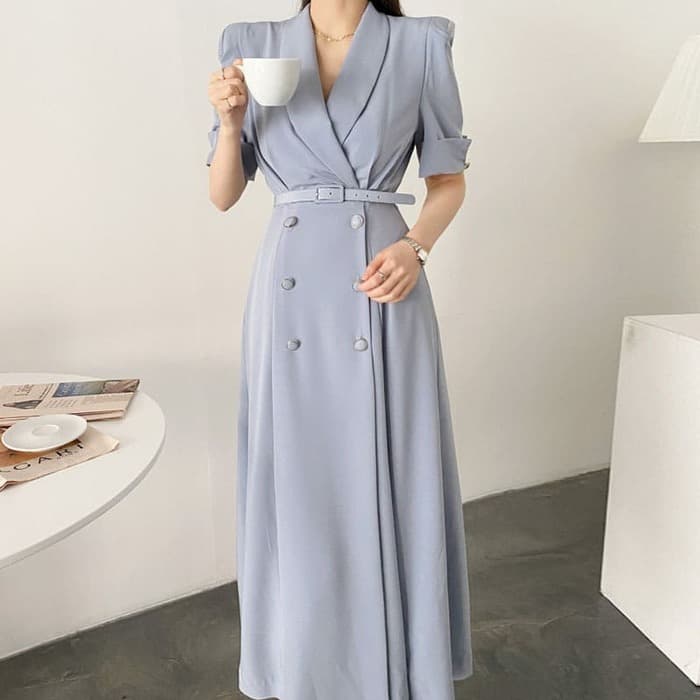 骨格ウェーブ服ベルト付きトレンチ風ワンピース