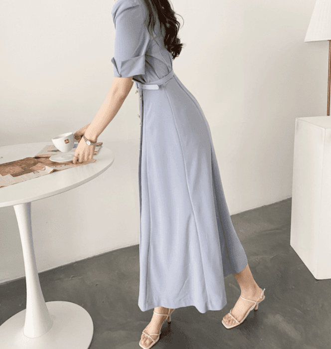 骨格ウェーブ服ベルト付きトレンチ風ワンピース