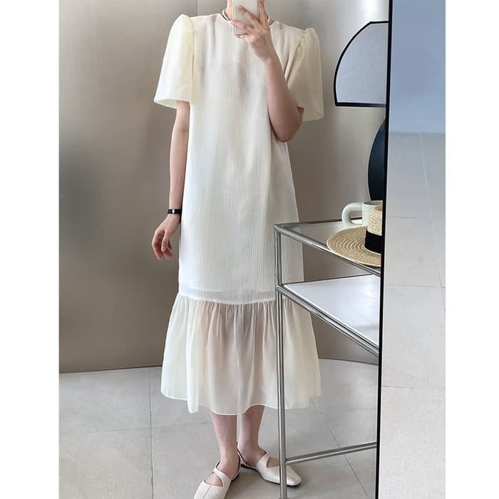 骨格ウェーブ服切替シアーロングワンピース