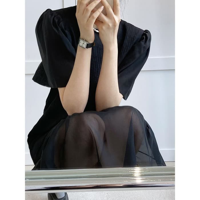 骨格ウェーブ服切替シアーロングワンピース