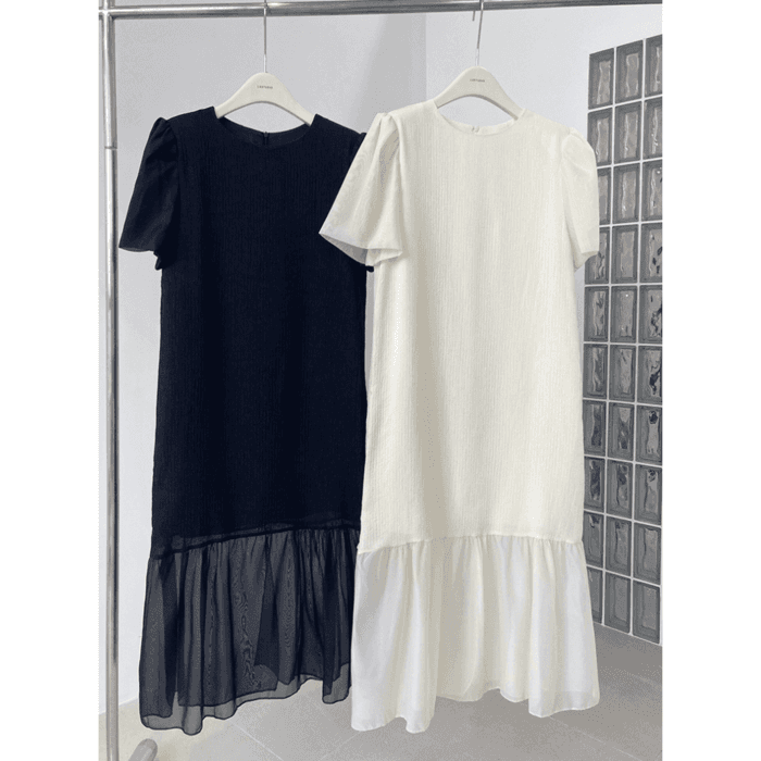 骨格ウェーブ服切替シアーロングワンピース
