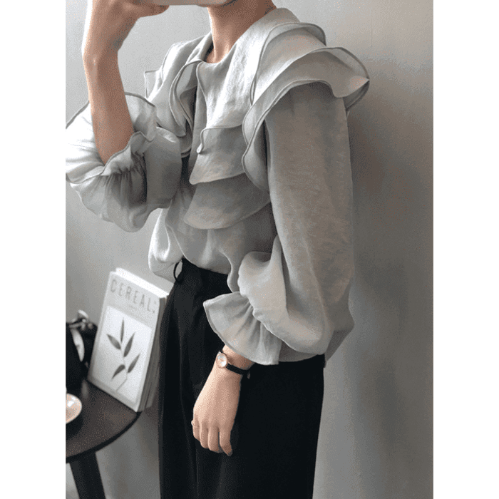 骨格ウェーブ服フリルネックブラウストップス