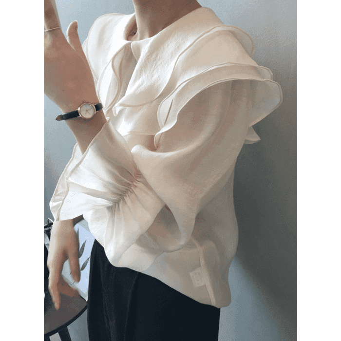 骨格ウェーブ服フリルネックブラウストップス