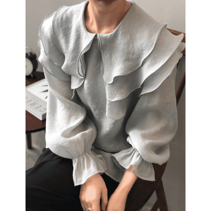 骨格ウェーブ服フリルネックブラウストップス