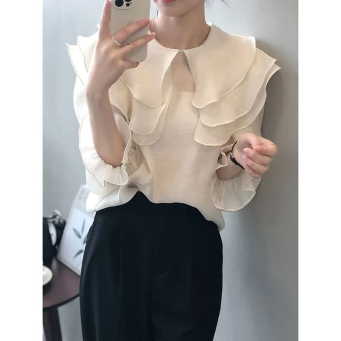骨格ウェーブ服フリルネックブラウストップス