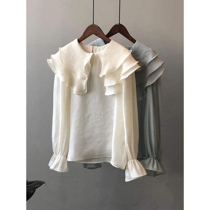骨格ウェーブ服フリルネックブラウストップス