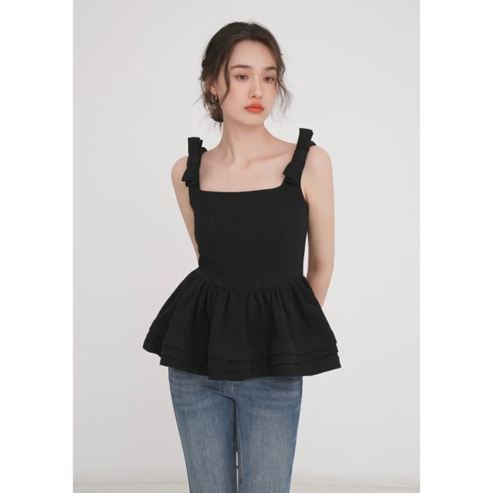 骨格ウェーブ服ノースリーブフレアトップス