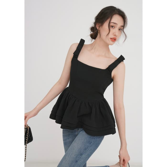 骨格ウェーブ服ノースリーブフレアトップス