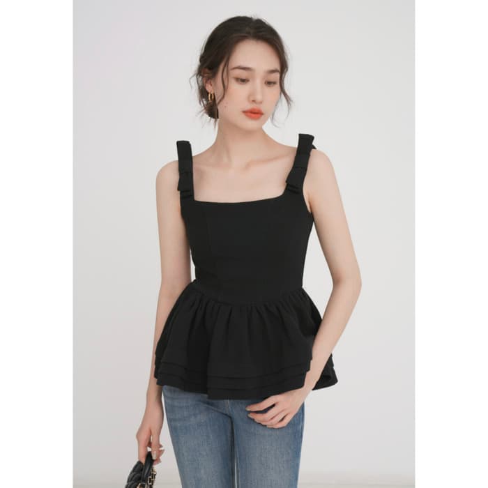 骨格ウェーブ服ノースリーブフレアトップス