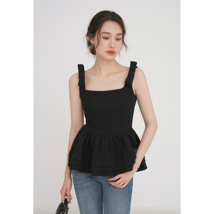 骨格ウェーブ服ノースリーブフレアトップス