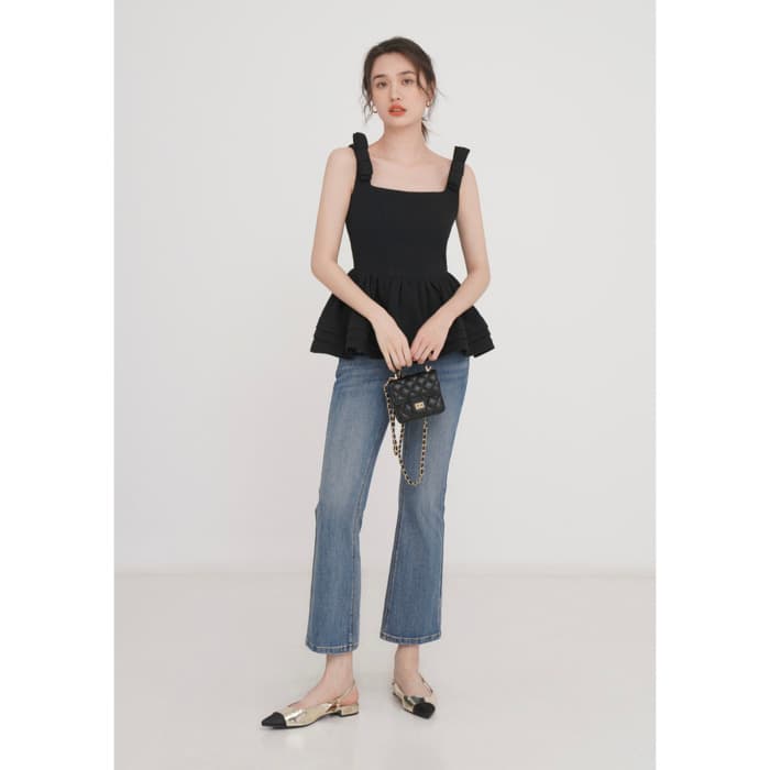 骨格ウェーブ服ノースリーブフレアトップス