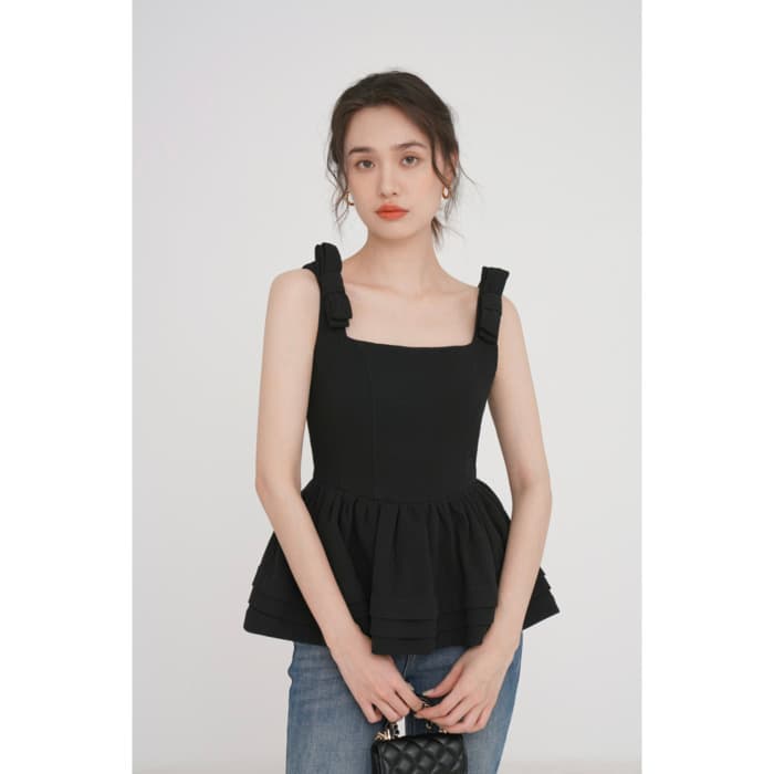 骨格ウェーブ服ノースリーブフレアトップス