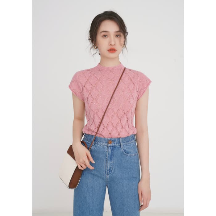 骨格ウェーブ服ノースリーブデザインニットトップス