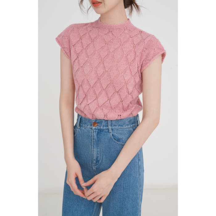 骨格ウェーブ服ノースリーブデザインニットトップス
