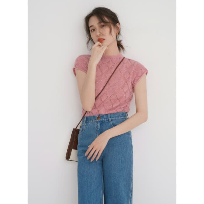 骨格ウェーブ服ノースリーブデザインニットトップス