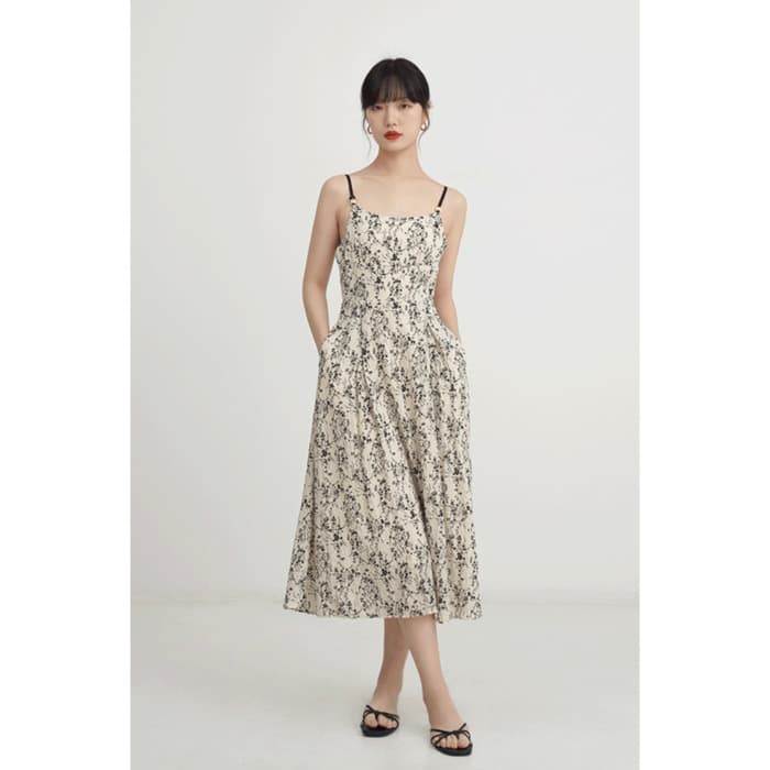 骨格ウェーブ服花柄フレアキャミワンピース