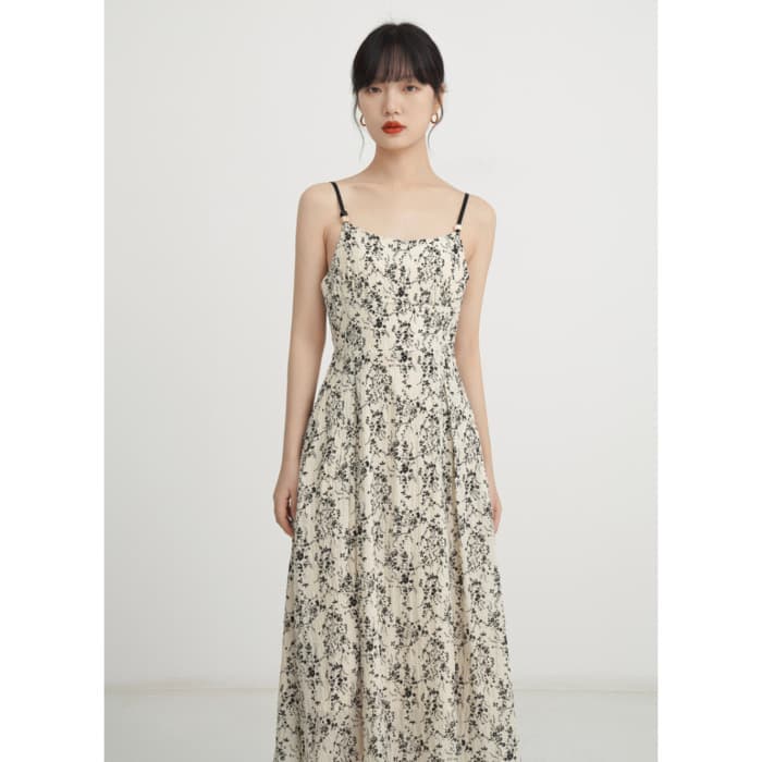 骨格ウェーブ服花柄フレアキャミワンピース