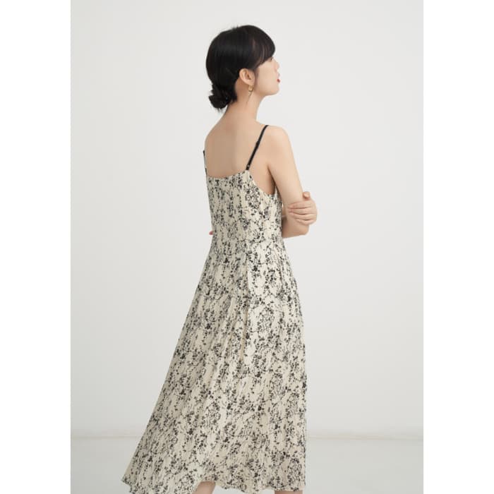 骨格ウェーブ服花柄フレアキャミワンピース