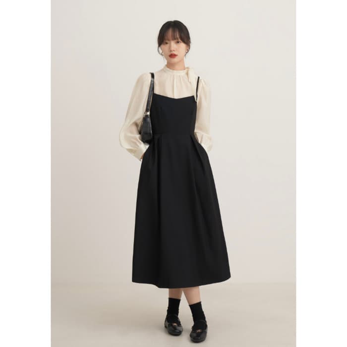 骨格ウェーブ服ウエストマークフレアキャミワンピース