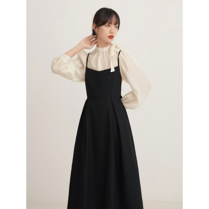 骨格ウェーブ服ウエストマークフレアキャミワンピース