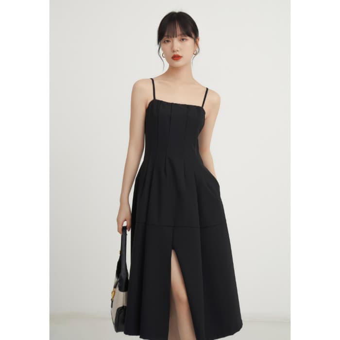 骨格ウェーブ服切り替えスリットキャミワンピース