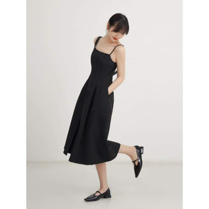 骨格ウェーブ服切り替えスリットキャミワンピース