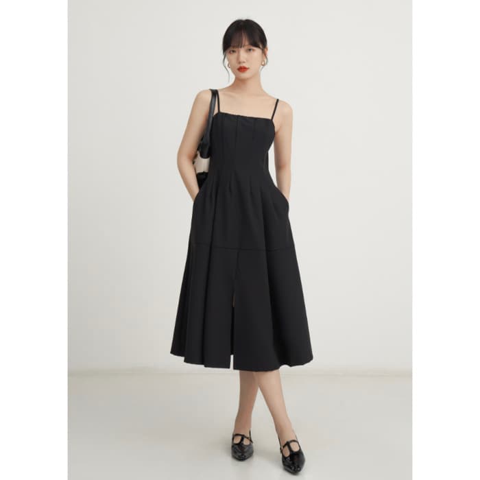 骨格ウェーブ服切り替えスリットキャミワンピース