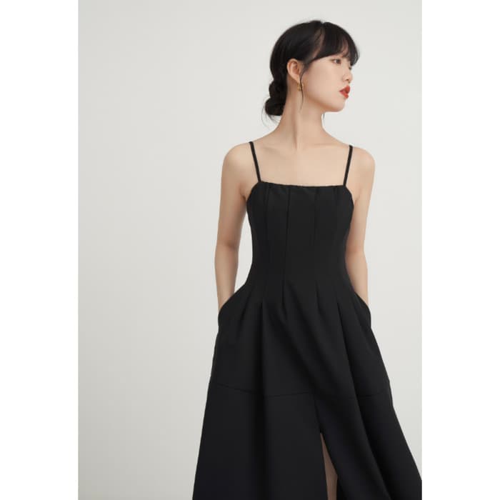 骨格ウェーブ服切り替えスリットキャミワンピース
