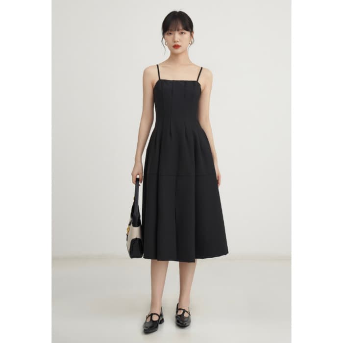 骨格ウェーブ服切り替えスリットキャミワンピース