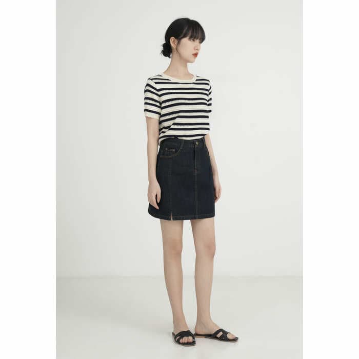 骨格ウェーブ服スリットデニムミニ台形スカート