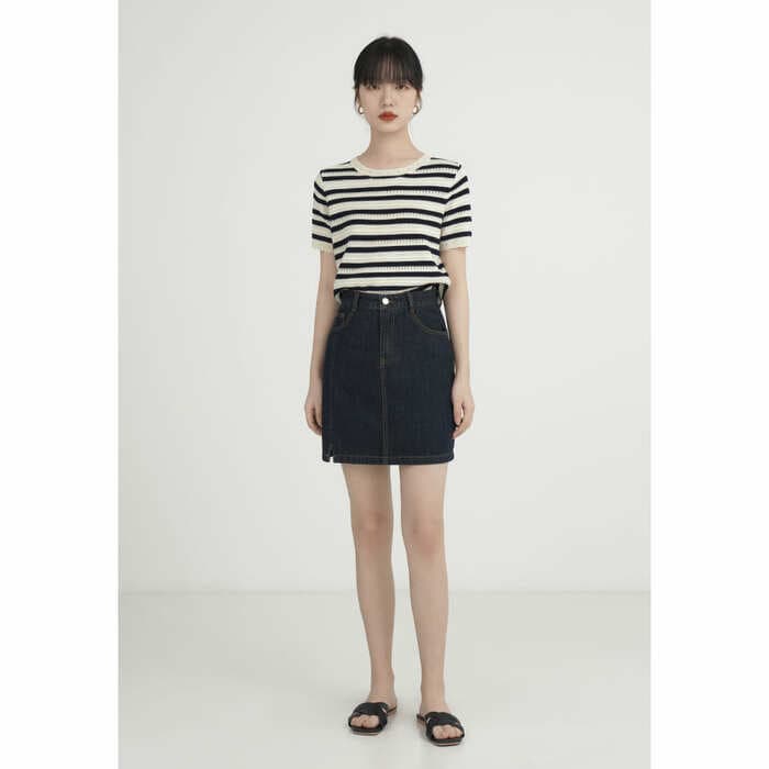 骨格ウェーブ服スリットデニムミニ台形スカート