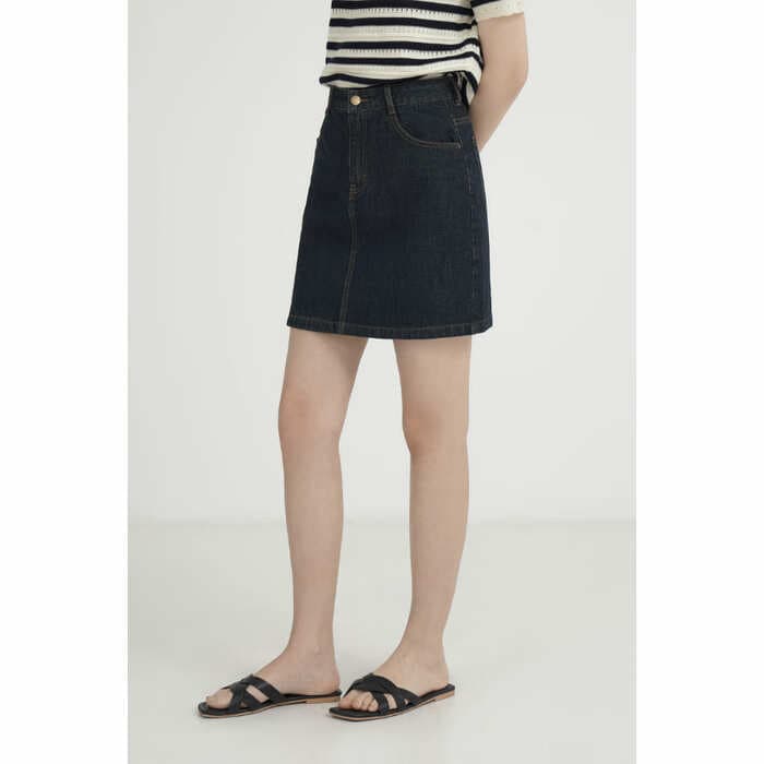 骨格ウェーブ服スリットデニムミニ台形スカート