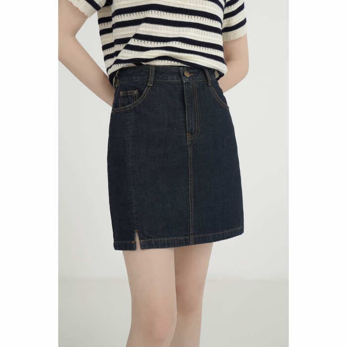 骨格ウェーブ服スリットデニムミニ台形スカート
