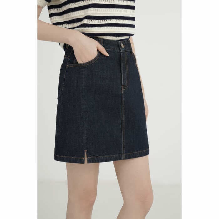骨格ウェーブ服スリットデニムミニ台形スカート