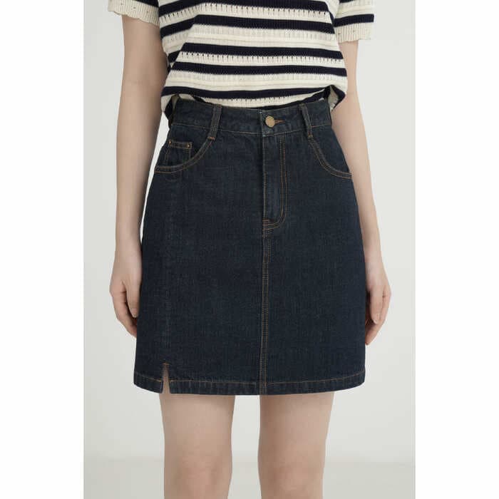 骨格ウェーブ服スリットデニムミニ台形スカート
