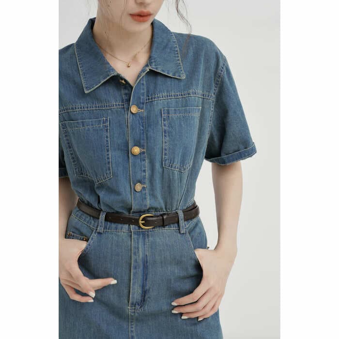 骨格ウェーブ服デニムタイトワンピース